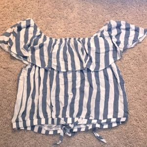blue and white striped american eagle top